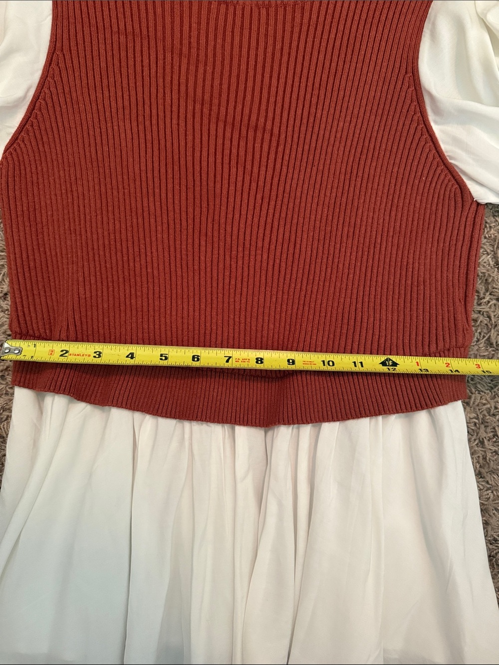 English Factory Rust Ribbed Sweater Top with White Ruffled Sleeves - Picture 11 of 15